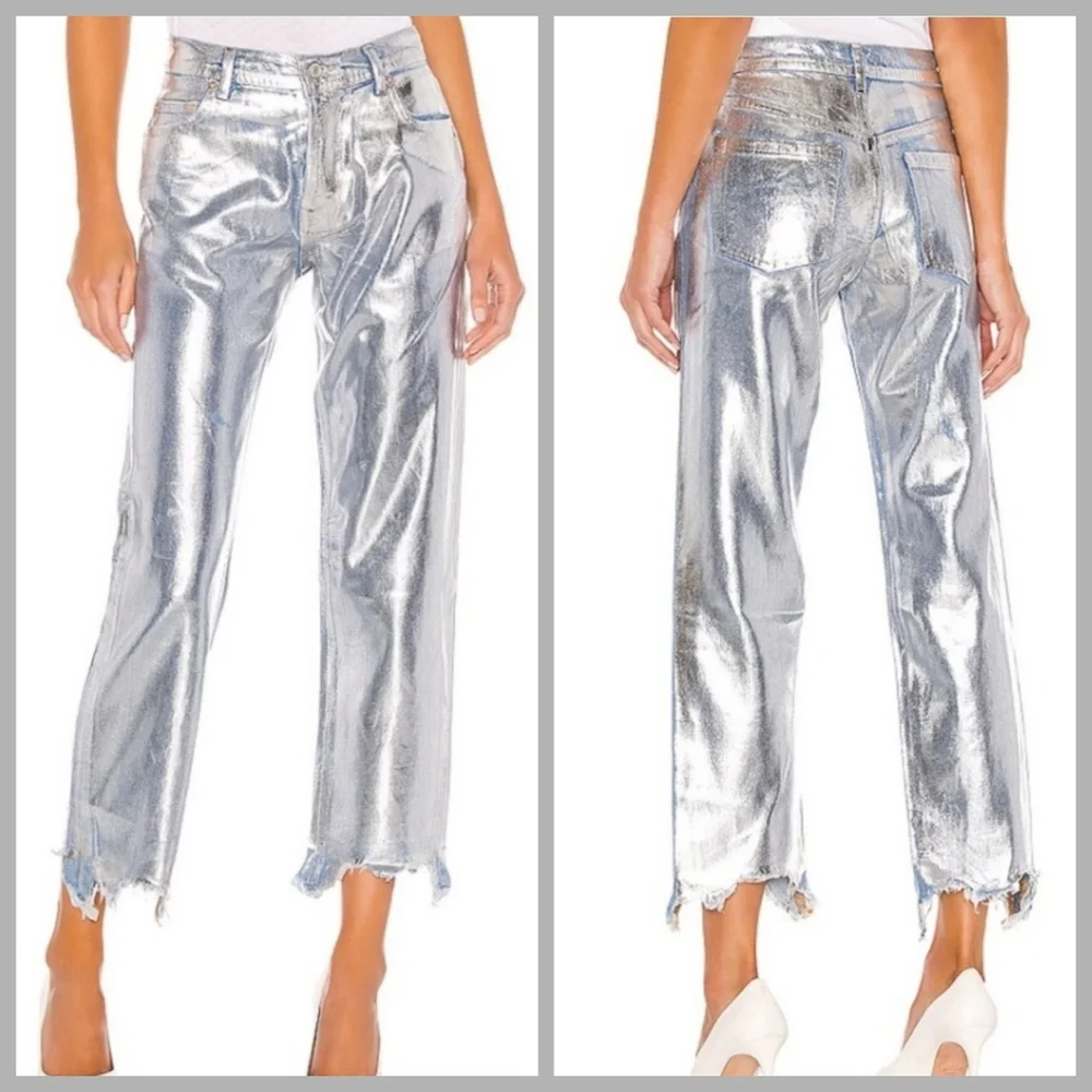 🆕️ 💙Free People💙 - Silver Maggie Foil Jean - Picture 1 of 16